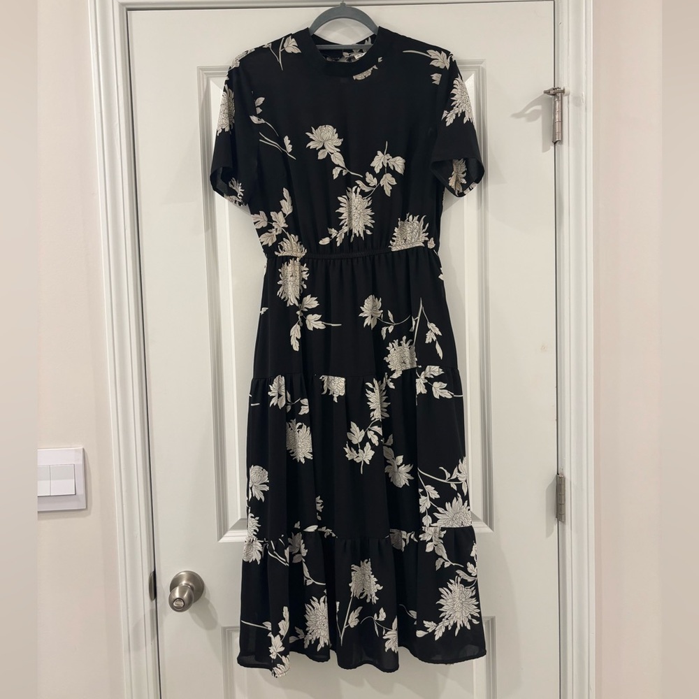 Floral Black and White Dress